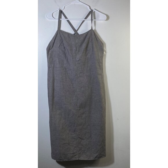 Womens Max Studio Linen Cotton Lace Back Strappy Dress Gray Brown M - Picture 1 of 10